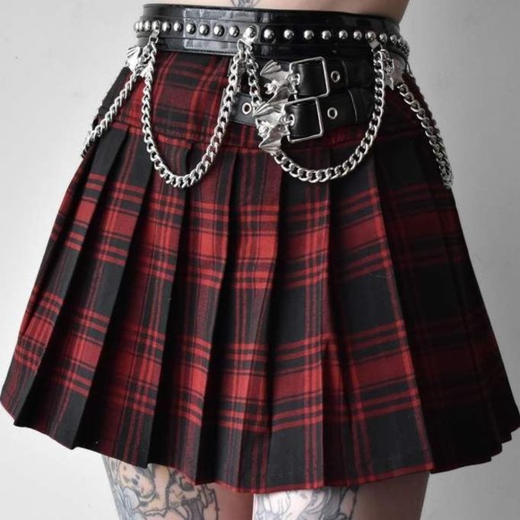 Killstar Dresses & Skirts - KILLSTAR Bat Girl plaid tartan pleated mini skirt